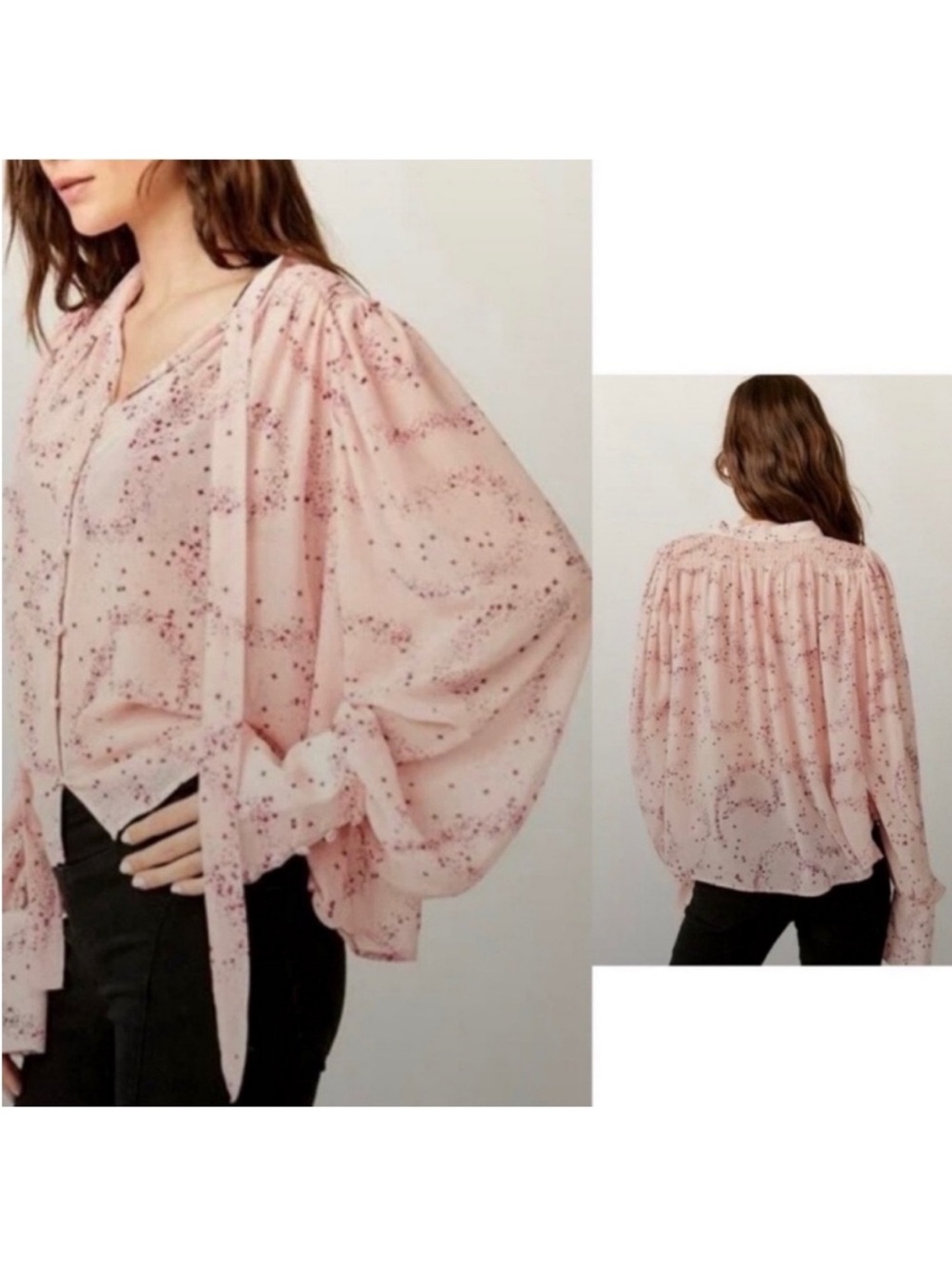 Free People Pink Speckled Button-Front Blouse - Picture 2 of 6